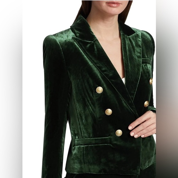 L’Agence Forest Green Brook Velvet Crop Blazer – Size 8 - Picture 1 of 16